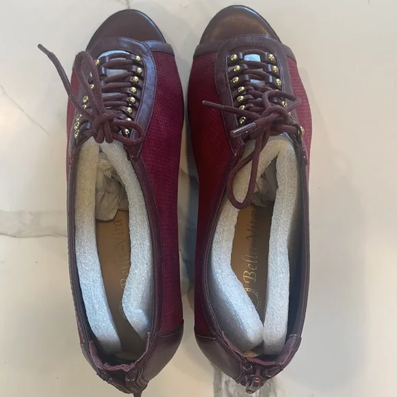 Bella Vita Burgundy Suede Peep toe,lace up,chunky heel,zipper closure,7 1/2, - Picture 14 of 16